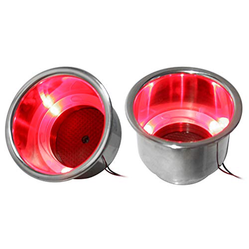 Amarine Made 4 Pcs Led Cup Holders 3 Red Led Lighted Stainless Steel Cup Drink Holder With Drain & Led For Marine Boat Rv Camper #TOP1