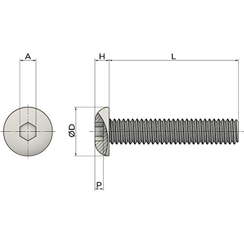 Image of Fullerkreg Button Head Hex Drive Screw Passivated 18-8 Stainless Steel, M12 x 1.75 mm Thread, 20mm Long,Packs of 5