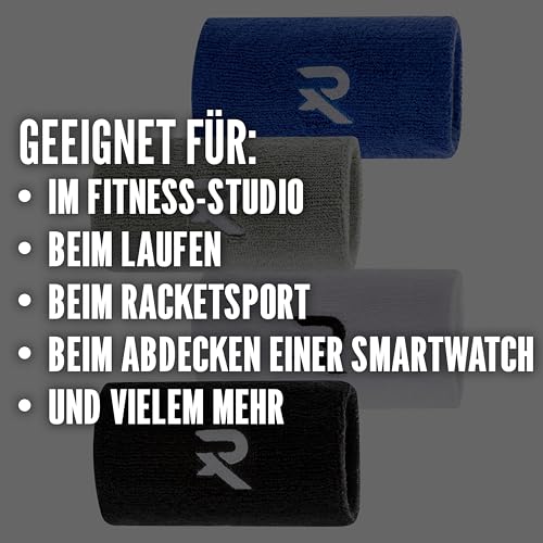 Foto von Raquex Baumwoll Armbänder - Weiches, dehnbares Baumwollmaterial. 8 cm oder 13 cm breit. Sport-Schweißbänder für Männer und Frauen 7 Farben zur Auswahl (Weiß)