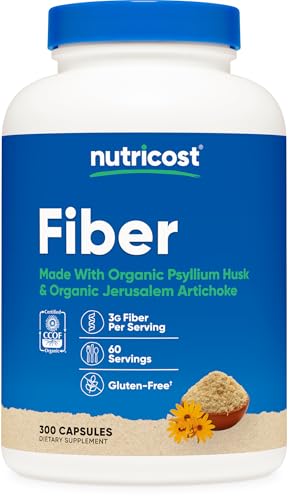 Nutricost (ニュートリコスト) ファイバーサプリメント 300カプセル – 食物繊維 有機サイリウムハスク & 有機キクイモ使用, 60回分, 非遺伝子組み換え、グルテンフリーの商品画像（Amazon）