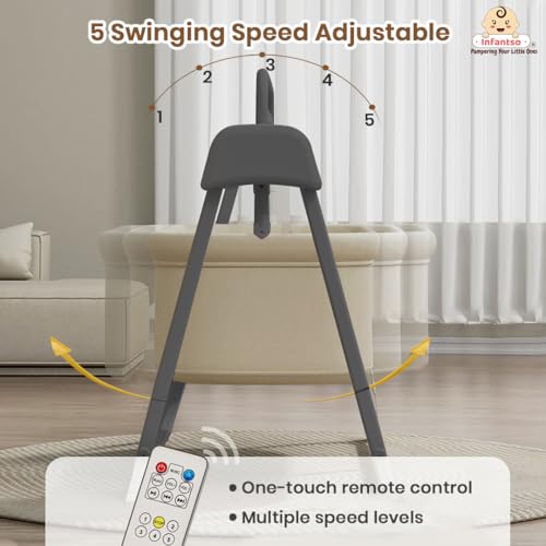 Image of Infantso Premium Electric Baby Cradle Swing - Bluetooth & Remote Control Palna Jhula with Custom Swing Time, Adjustable 5-Speeds, Automatic Swing Cradle for 0-12 Months, Soft Mattress