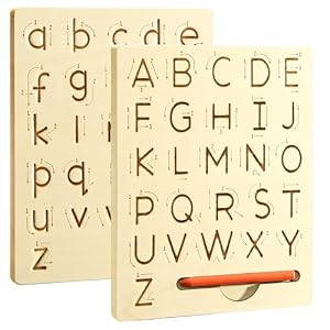Wooden Letters Practicing Board,Reusable Handwriting Alphabet Tracing Board Double-Sided Toddlers and Preschool Gifts Learning Toys Learning to Write ABC for Kids Ages 3-8