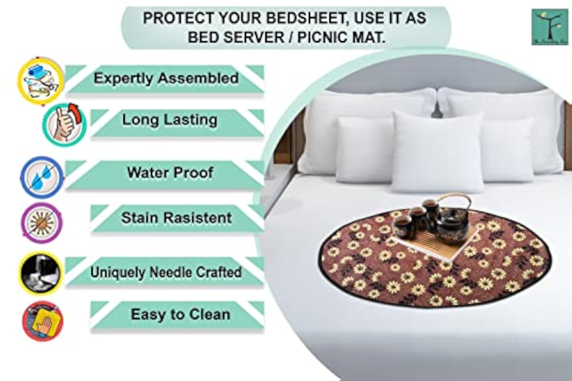 Waterproof Round Bed Server Food Mat, Picnic Mat