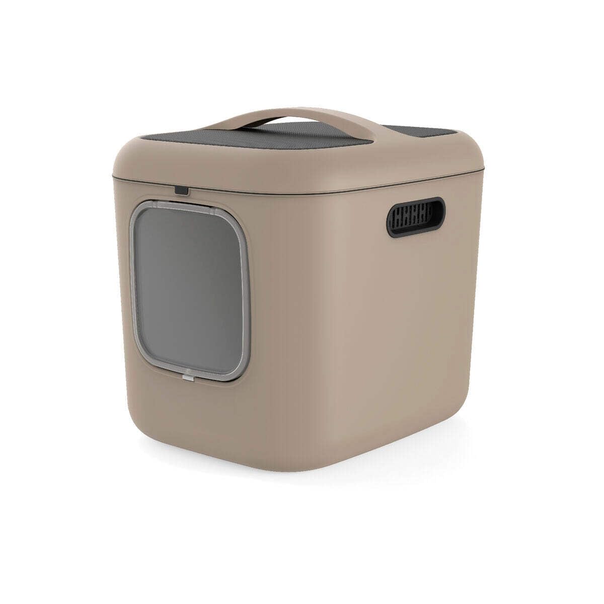 Rotho Biala XL Katzenklo Katzentoilette mit Tür für große Katzen in Beige | Katzenklo mit Deckel, Magnettür, 2 Kohlefilter, drei Griffe, Deckel mit einer Hand abnehmbar, recycelter Kunststoff