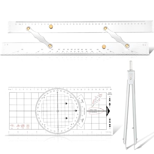 Motipuns 3-teiliges Basis-Navigationsset, inklusive 40,6 cm Marine-Parallel-Lineal mit klaren Skalen, Navigationsteiler, maritimer Winkelmesser, 15,2 cm, Marine-feste Punkte, Trennwand für Boot