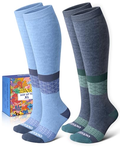 Image of Thick Soft Cotton Compression Socks for Women Men 15-20mmHg Knee High Breathable Cotton Socks for All Day Comfort