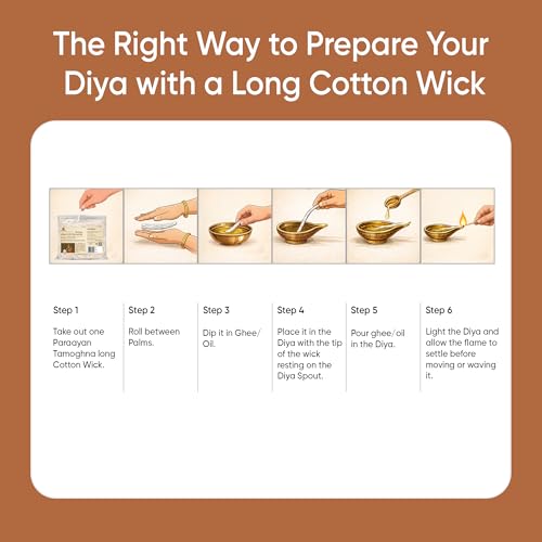 Image of Long Cotton Wicks | 250 Pieces for Pooja and Aarti | Akhand Deep Lambi Batti | Wicks for Puja | Pack of 1