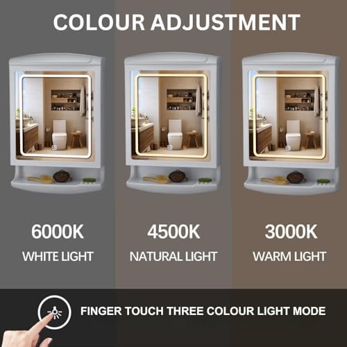 Image of CIPLA PLAST Pride LED Mirror Cabinet | Wall Mounted Bathroom Mirror Cabinet with 5 Shelf Storage | 3-Color Mode and Dimmer Light Function | BRC - 827 LED (White)