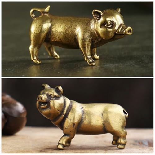 Estatua decorativa de cerdo de latón 2 piezas miniatura 1