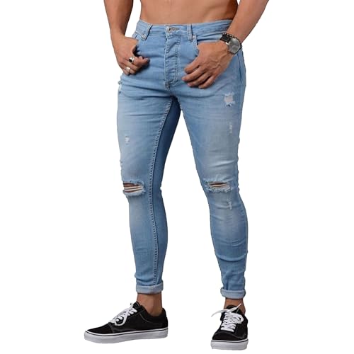 DGHM-JLMY Ripped Jeans for Men Skinny Stretch Denim Pants Distressed Slim Trousers Destroy Holes Fashion Biker Pant