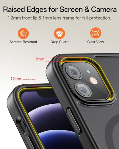 Image of UNBREAKcable Magnetic for iPhone 12 Case, Compatible with MagSafe, Full Camera Protection, Built-in Magnetic Ring, Drop Protection Shockproof Slim Phone Cover (Black)