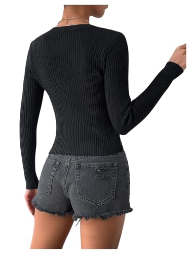 SHENHE Women's Ribbed Knit Button Down V Neck Lightweight Cropped Cardigan Sweater2