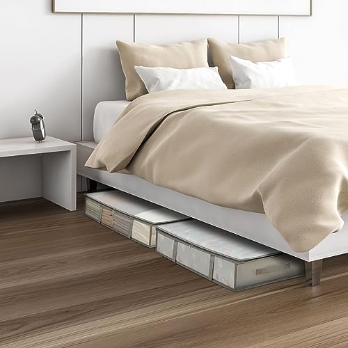 Image of LANDNEOO 2 Pack Under Bed Storage Containers Bins, Plastic Underbed Storage Bins, Waterproof Clothes Storage and Organization Bags, Under the Bed Blanket Storage with Handles for Clothes, Bedroom
