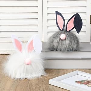 2 Pcs Easter Pom Pom Bunny Gnomes Fuzzy Gnome Bunny Plush Decor Rabbit Cute Easter Decorations White Grey Rabbit Stuffed Animal Gifts for Table Ornament Home Spring Dolls Decor