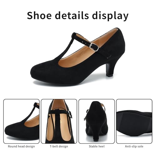 Women's Pumps Low Kitten Heels Mary Jane Retro T-Strap Comfortable Office Work Dress Shoes3