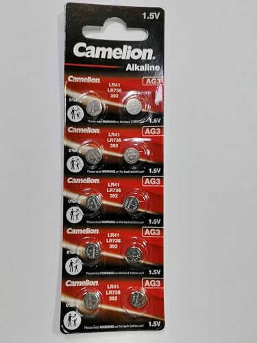 Unbekannt 10 CAMELION AG3 / LR41 / 192/392 Knopfzellen-Uhrenbatterien mit langer Haltbarkeit, Verfallsdatum markiert