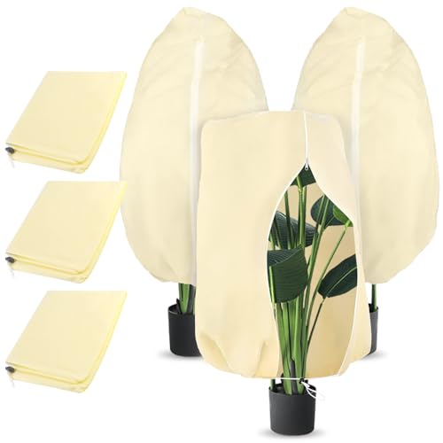 KENPOJO 3 Stück Winterschutz Pflanzen AußEn, 100x80cm 70g/m² Winterschutz FüR KüBelpflanzen, Reißfest, Wiederverwendbar Winterschutz für Pflanzen mit Reißverschluss, Pflanzenschutz Winter für Palmen