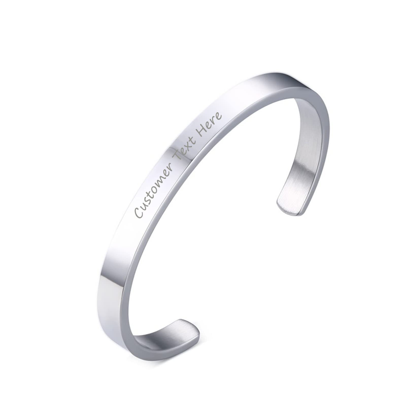 FLHEARTPersonalised Cuff Bracelet Stainless Steel Various Sizes Inspirational Bracelets Free Custom Engraved Name Mantra Text Bangle Open Cuff for Men Women,Silver/black/gold/rose gold