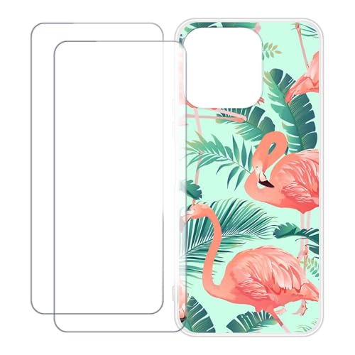 UOGNADGD Compatible con Huawei Honor X8 5G Funda Personalizada Colorida con 2 Protectores de Pantalla de Cristal Templado – Antigolpes y Antirayaduras (Flamenco)