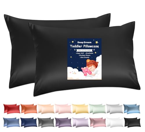 Image of Deep Dream Toddler Pillowcases for 13x18 Pillow 2 Pack, 100% Cotton Travel Pillow Case Cover, 600 Thread Count Cotton Pillow Covers, Soft & Breathable Small Pillow Cases Envelope Closure, Black