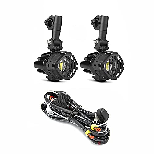 Faretti supplementari moto LED fendinebbia + griglie di protezione anteriori + kit cablaggio relè pulsante IMPERMEABILE 40 W 3000 Lumen 6000k (FULL SET)