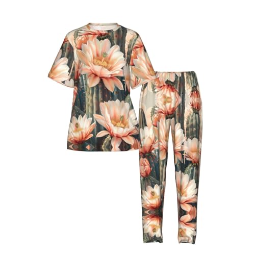 Ensemble de pyjama doux pour femme avec imprimé floral cactus élégant