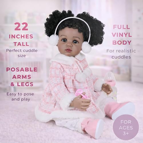 Muñeca Reborn African American 22 pulgadas Snowy Poms miniatura 2