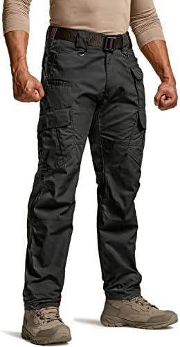 CQR Men's Tactical Pants, Water Resistant Ripstop Cargo Pants, Lightweight EDC Work Hiking Pants, Outdoor Apparel, Duratex Mag Pocket Black, 32W x 32L
