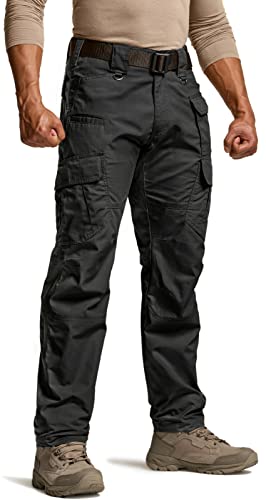 CQR Men's Tactical Pants, Water Resistant Ripstop Cargo Pants, Lightweight EDC Work Hiking Pants, Outdoor Apparel, Duratex Mag Pocket Black, 36W x 30L
