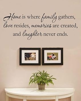 Home is Where the Family Gathers, Love Resides, Memories are Created, and Laughter Never Ends. Vinyl Wall Decals Quotes Sayings Words Art Decor Lettering Vinyl Wall Art Inspirational Uplifting