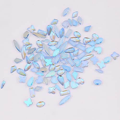 Tisslan 100Pcs Aurora Blue Ab Nail Art Rhinestones 10 Shapes Small Flatback Stones Mix Heart Butterfly Shaped Crystals Charms Accessory For Nail Decor Bulk Pack #TOP6