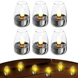 HOVCEH Solar Teelichter für Außen, 6 Pack Solar Kerzen Outdoor, Solarkerzen Außen wasserdicht, Rechargeable Flickering Teelichter