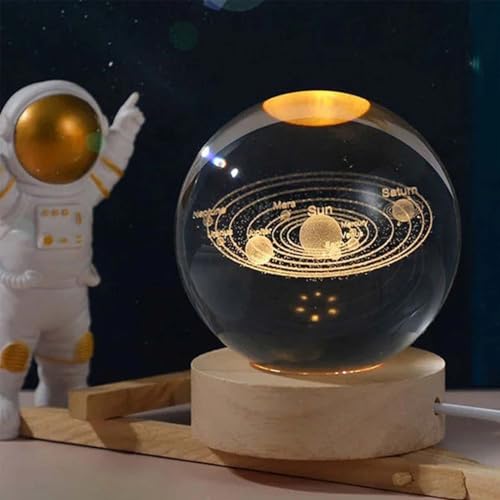 Luminária de Mesa Bola de Cristal em Vidro Luz LED Noturna 3D Design Céu Estrelado Galáxia Base de M