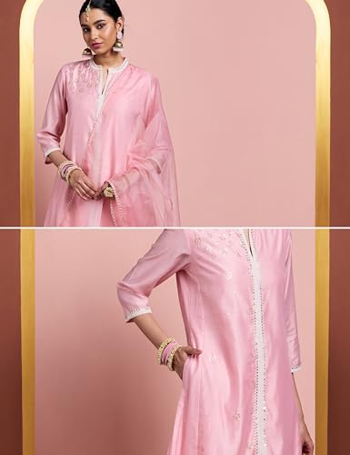 Image of Amazon Brand - Myx Women's A-Line Kurta Set with Organza Dupatta (Available in Plus Sizes)