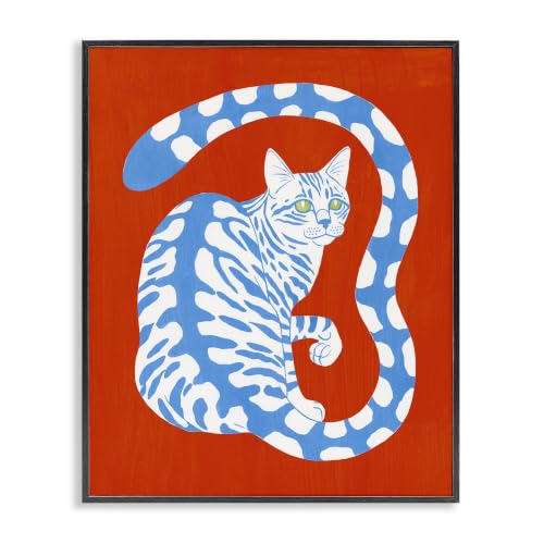 Bold Blue Striped Curved Cat Tail, 16 x 20 Inch Framed Giclée Print