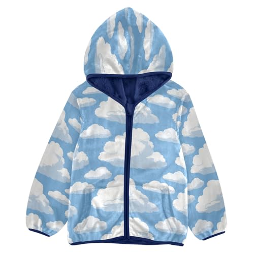 Blue Sky with White Clouds Toddler Fleece Jacket Girl Boys Hooded Fleece Jacket Coat Warm Outwear Zip-up 3-10T