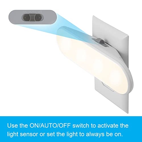 GE Ultrabrite LED Light Bar, 100 Lumens, 4 Pack, Dusk-to-Dawn Sensor, Auto/On/Off Switch, Plug-in, Night Light, Ideal for Dark Spaces, Bedroom, Bathroom, Kitchen, Hallway, Garage, White, 62459 - Image 3