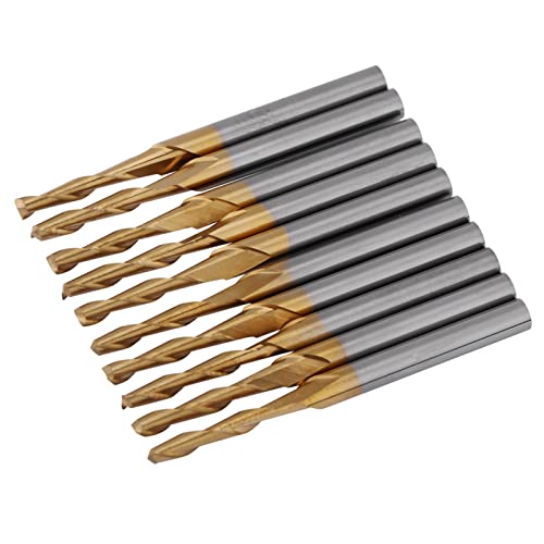 10 Stück 2-schneidiger Schaftfräser mit 2 mm Schneidkantendurchmesser für Holz, Aluminium, Messinghülsen und Kunststoffe - CNC Fräser aus Wolframkarbidstahl Titanbeschichtung Oberfräse, Proxxon profe