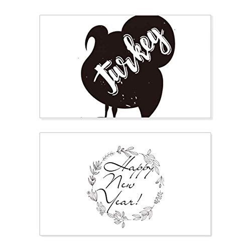 Tarjeta de Año Nuevo conmemorativa y artística, diseño de pavo en blanco y negro para recuerdos