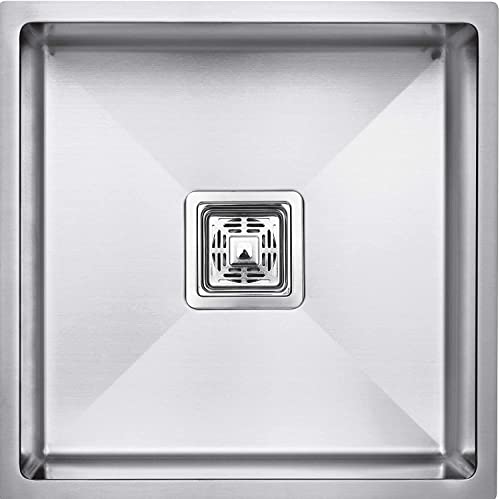 Image of ARQUIN Kitchen Sink 18x16x10 Inch Handmade Kitchen Sink Matt Finish Single Bowl 304 Grade Stainless Steel Kitchen Sinks | Basin For Kitchen With Square Drainer and Adjustable Fruit Basket