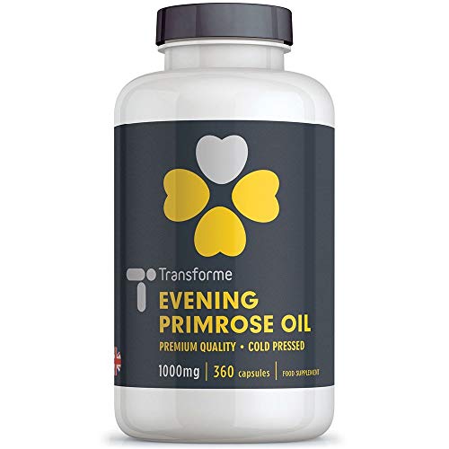 Transforme Evening Primrose Oil 1000mg Capsules | 360 Omega 6 Softgels | Cold Pressed High Strength EPO | 9% GLA Gamma Linolenic Acid | for Women and Men | Easy to Swallow | Up to 1 Year | UK Made