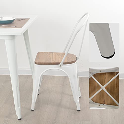 image for H JINHUI Metal Dining Chairs with Wood Seat Set of 4 White Stackable I