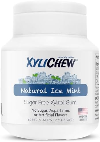 Xylichew Xylitol Gum - Sugar Free Chewing Gum - Ice Mint, 60 Count