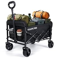 YEAUPE PRO Bollerwagen Faltbar, 125L 100KG Belastbar, All Terrain Bollerwagen mit 2 Wasserflaschentaschen und 1 Netztasche, Handwagen für Garten/Strand/Camping