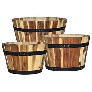 Classic Home & Garden Holzfass Pflanzgefäße Set Akazie