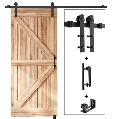 EaseLife 6 FT Sliding Barn Door Track and Handle Hardware Kit, Straight Pulley,Slide Smoothly Quietly,Easy Install (6FT Track Kit for 30"~36" Wide Single Door)