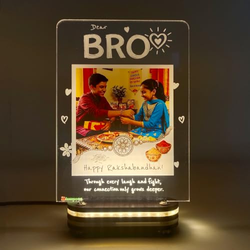 Image of lampees Personalised Brother's LED Photo Lamp, 18x12 cm | Raksha Bandhan Keepsake Custom Printing, Warm LED Glow, Acrylic Wood Base,