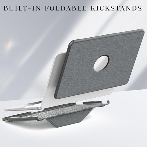 Image of ProElite Case for MacBook Neo 13 inch 2026, Fabric Material Hard Shell with Slim TPU Bumper and Fold Kickstand, Grey