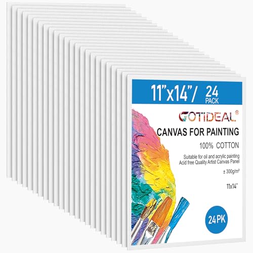 Gotideal Canvas Boards for Painting, 24pcs 11x14 Primed Canvas for Painting