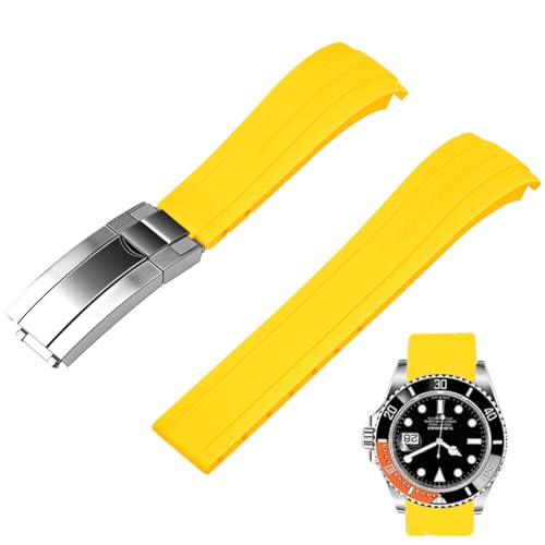Image of Juntan 18mm 20mm 21mm 22mm Curved End Rubber Watch Band, Tapered Silicone Curved Replacement Watch Strap for Men Women with Metal Classic Diving Buckle